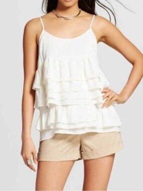 Who What Wear White Tiered Ruffle Camisole